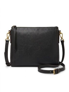 FOSSIL Black Pebbled Leather Emma East West Crossbody Bag | Minimalist Nomad